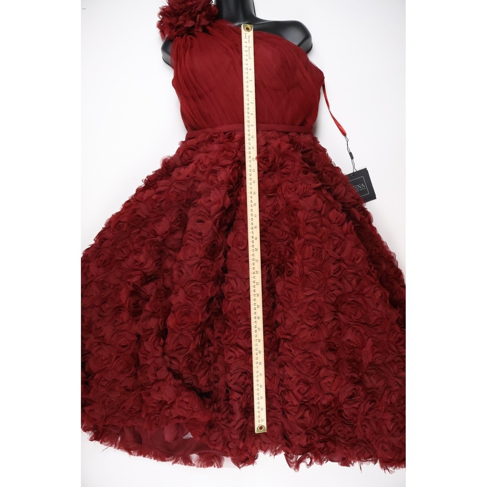 IEENA NEW Mac Duggal One Shoulder 3D Rose Cocktail Dress Wine Red 8 - Picture 5 of 8